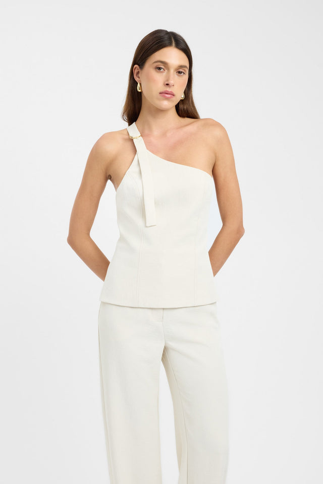 front Ariel Buckle Top Kookai Oversized Asymmetry Sleeveless Womens-Blouse