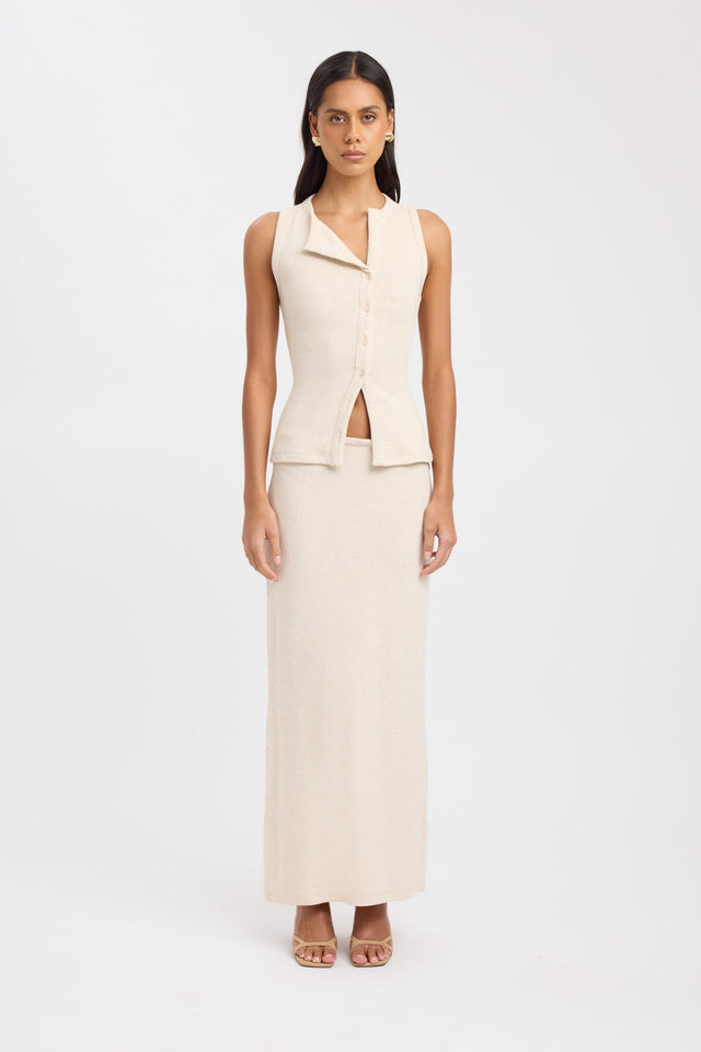 front Bec Button Tank Kookai Fitted Round womens-singlets