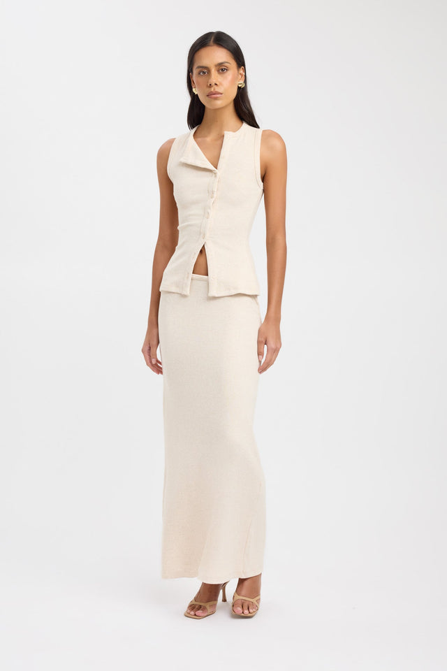 side Bec Button Tank Kookai Fitted Round womens-singlets