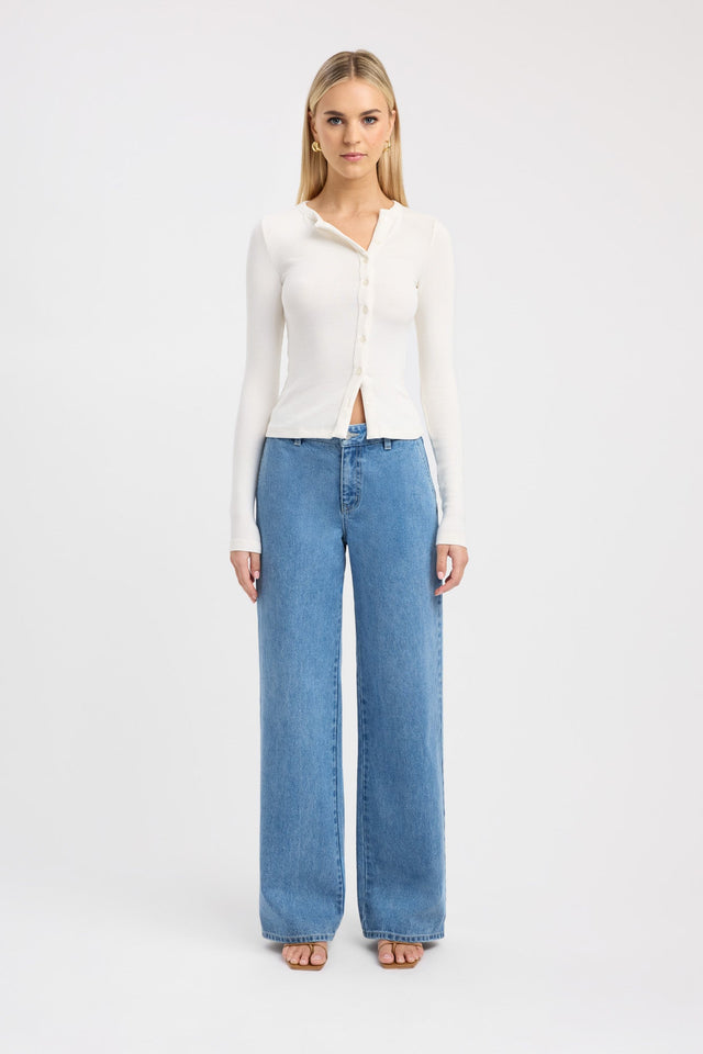 Bec Button Long Sleeve Top Kookai Fitted Roundneck Long sleeve Womens-Blouse