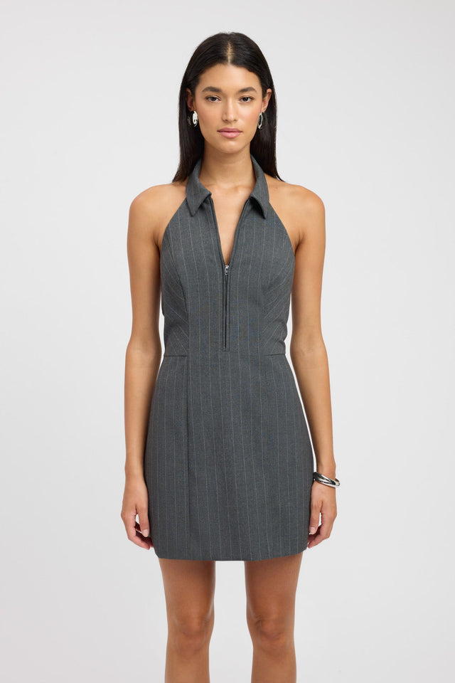 product Bergen Zip Mini Dress Kookai Straight Mini Fitted V-neck dark grey womens-dresses