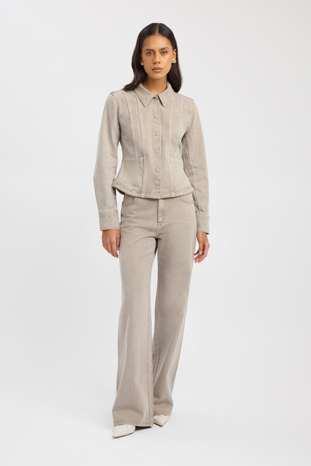 side Kai Snap Jacket Kookai Long sleeve Denim Short brown womens-coats-and-jackets