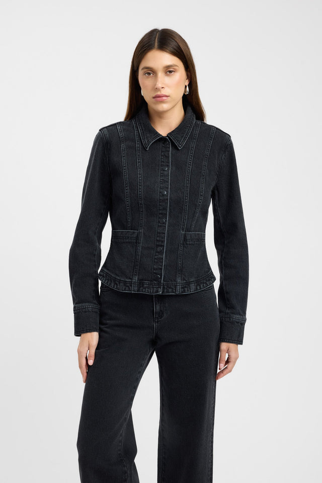 front Kai Snap Jacket Kookai Long sleeve Denim Regular brown womens-coats-and-jackets