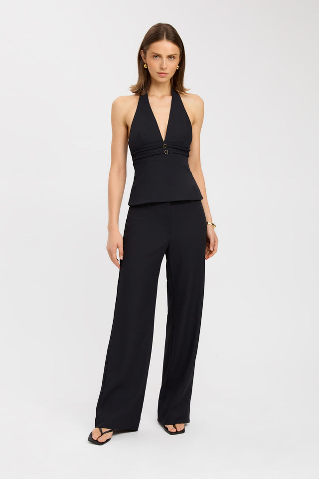 front Ariel Double Belt Top Kookai Fitted V-neck Sleeveless Womens-Blouse