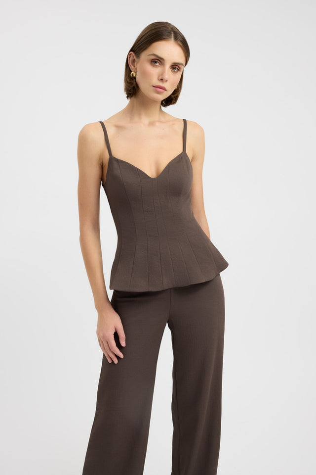 front Oyster Seam Top Kookai Fitted Sweetheart Sleeveless Womens-Blouse