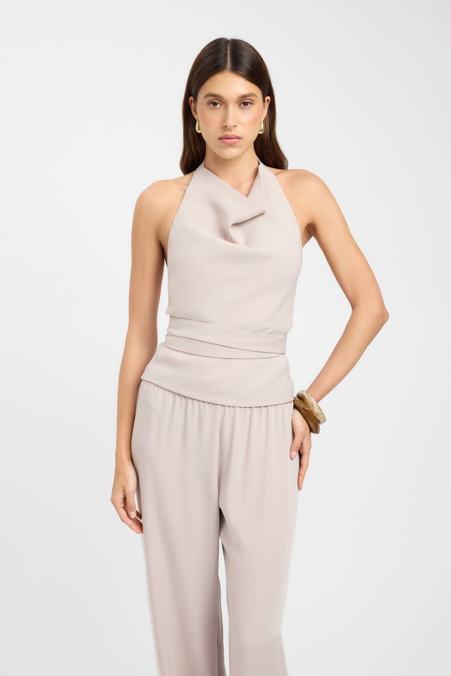 front Maria Tie Top Kookai Fitted Cowlneck Sleeveless Womens-Blouse