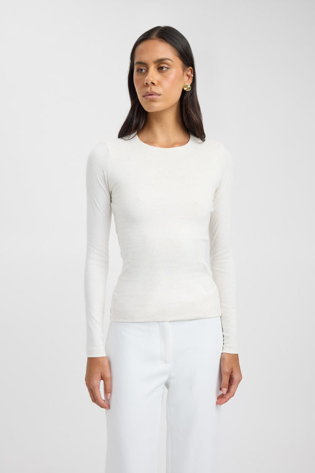 front High Crew Top Kookai Fitted Roundneck Long sleeve Womens-Blouse