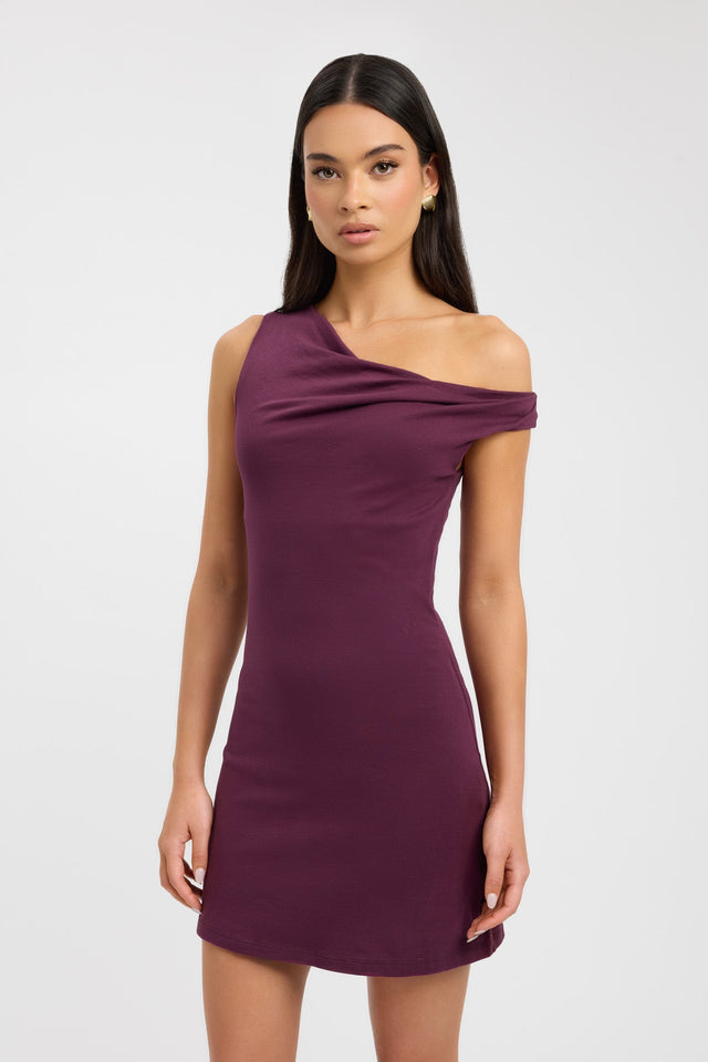 side Greta Mini Dress Kookai Bodycon Mini Fitted Asymmetry brown womens-dresses