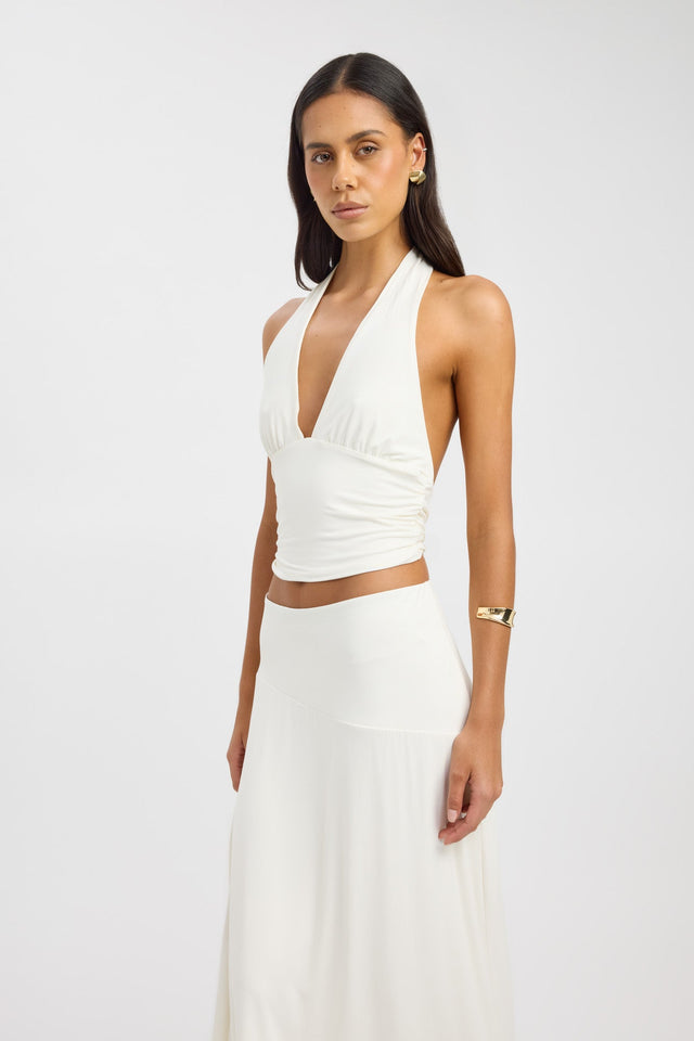 side Leni Top Kookai Fitted Plungeneck Sleeveless Womens-Blouse