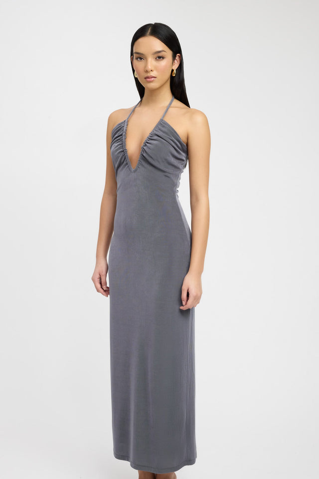 product Sunny Maxi Dress Kookai Straight Maxi Fitted Plungeneck dark grey womens-dresses