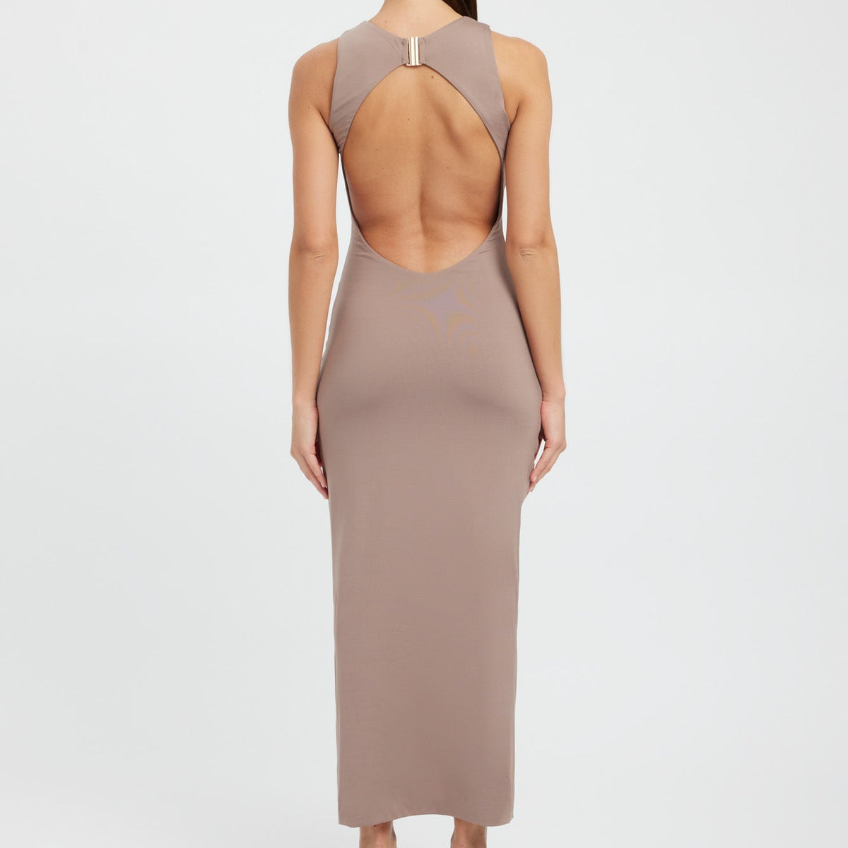 Baileys Shiny Copper Long Sleeve Padded Shoulder Gathered Waistline Midi Dress