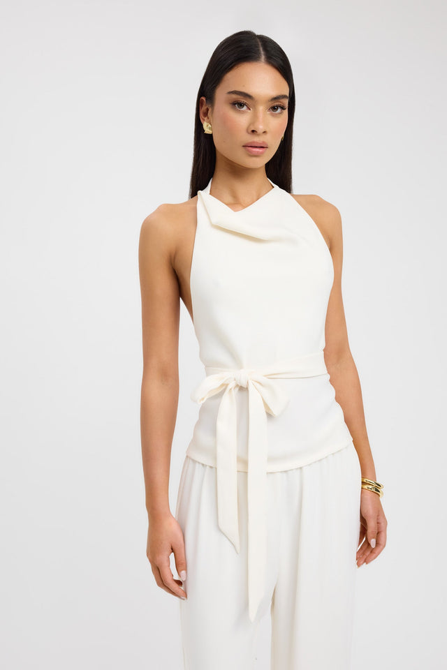 front Maria Tie Top Kookai Fitted Cowlneck Sleeveless Womens-Blouse