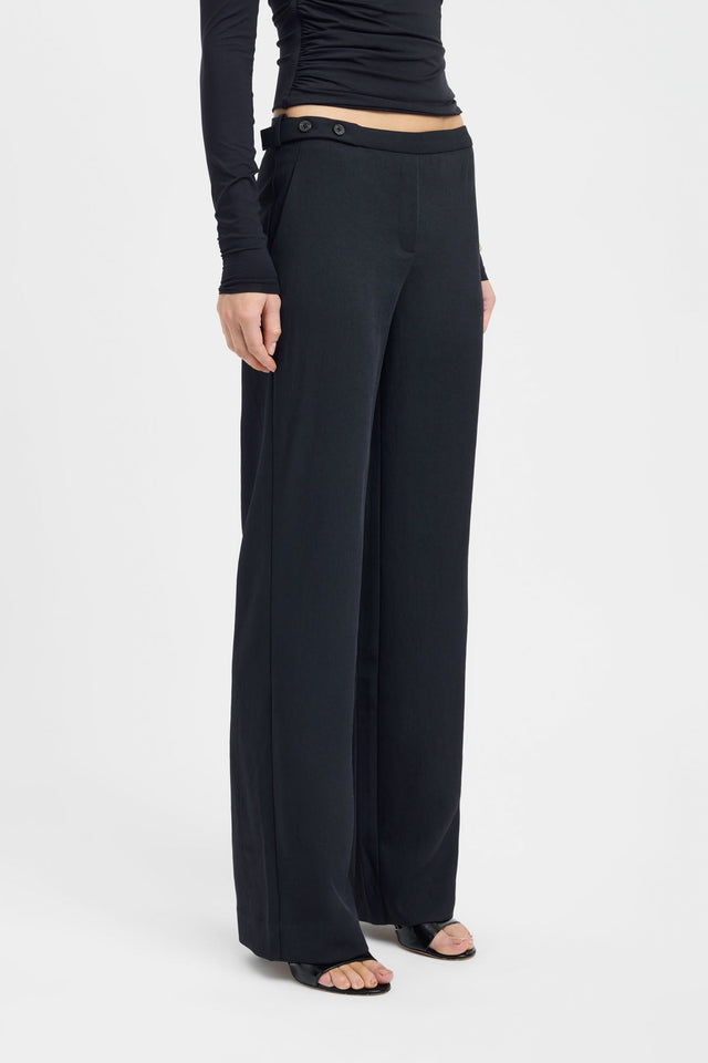 Designed with the Ariel Button Tab Pant in wide-leg high-rise black womens regular pants side