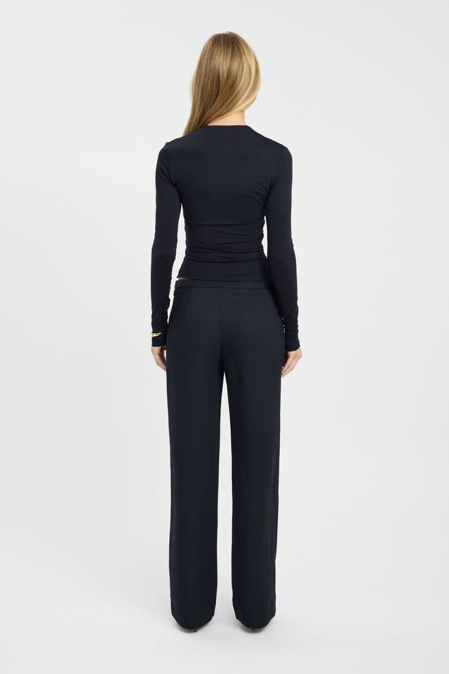 Presenting the Ariel Button Tab Pant in wide-leg high-rise black womens regular pants back