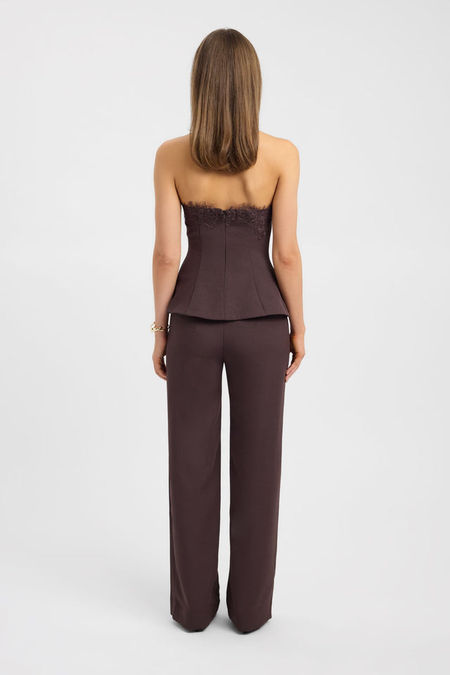 Crafted with the Ariel Strapless Lace Top womens-blouse in brown with fitted straight neckline and sleeveless design back