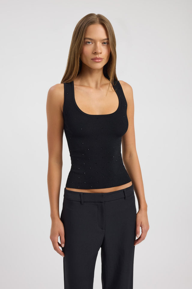 front Riviera Top Kookai Fitted Scoopneck Sleeveless Womens-Blouse 