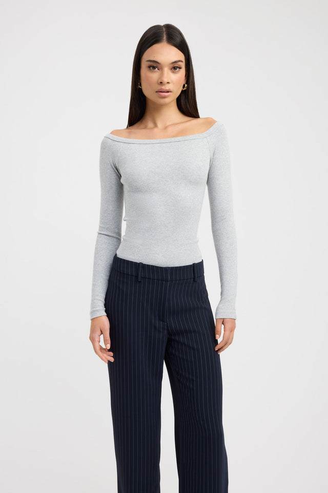 front Madison Off Shoulder Top Kookai Fitted Boatneck Long sleeve Womens-Blouse 