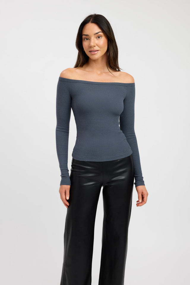 front Madison Off Shoulder Top Kookai Fitted Straight Long sleeve Womens-Blouse 