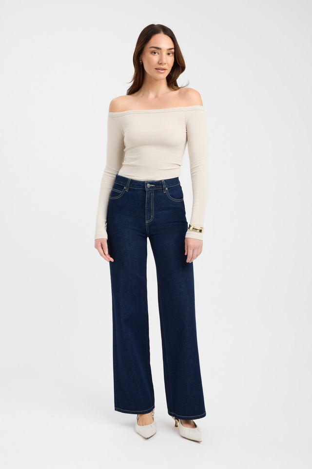 side Madison Off Shoulder Top Kookai Fitted Straight Long sleeve Womens-Blouse 