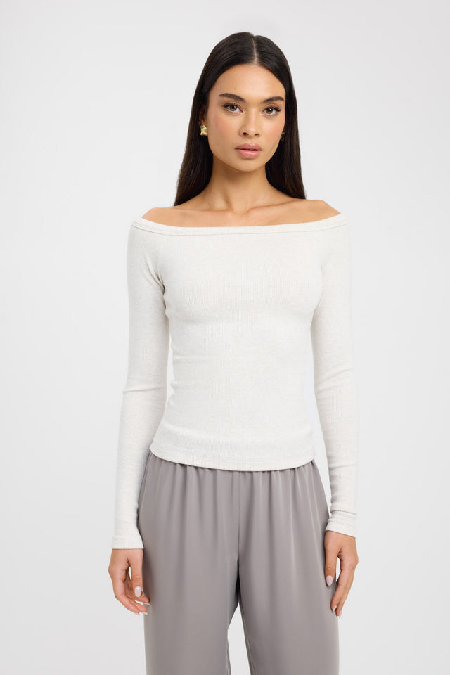 front Madison Off Shoulder Top Kookai Fitted Straight Long sleeve Womens-Blouse 