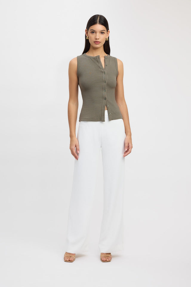 front Bec Button Tank Kookai Fitted Roundneck Sleeveless Womens-Blouse 