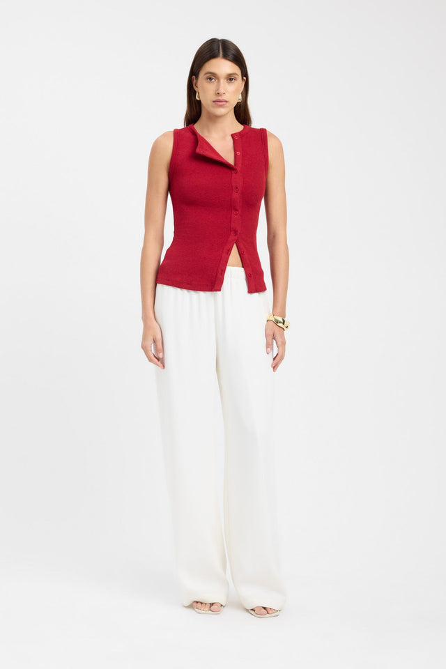 side Bec Button Tank Kookai Fitted Roundneck Sleeveless Womens-Blouse 