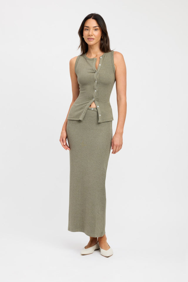 side Bec Button Tank Kookai Fitted Roundneck Sleeveless Womens-Blouse 