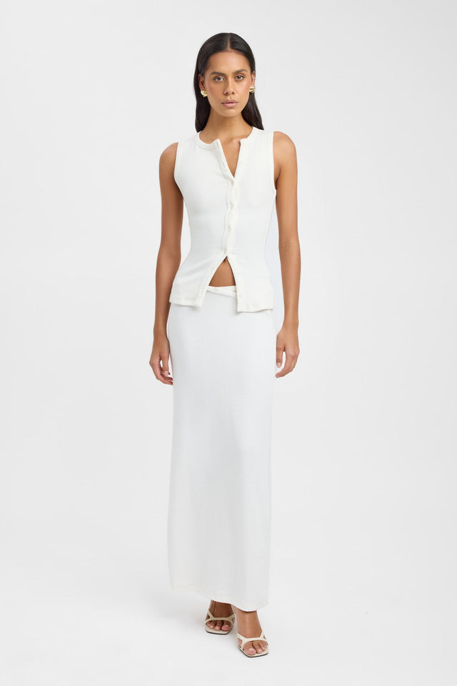 side Bec Button Tank Kookai Fitted Roundneck Sleeveless Womens-Blouse 