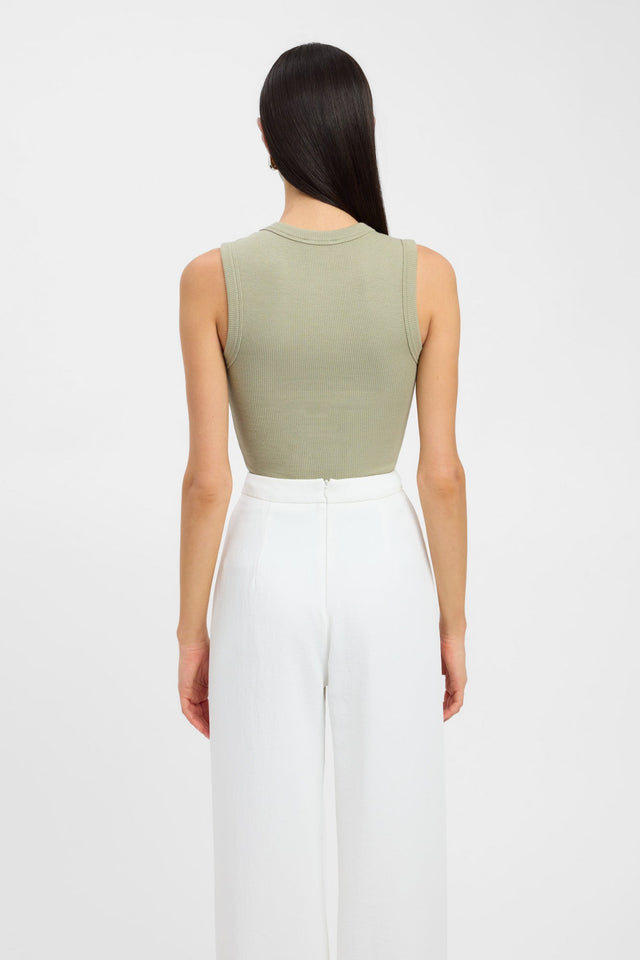 back Theodore Tank Kookai Fitted Round olive womens-singlets 