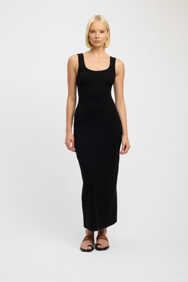 front Romeo Tank Dress Kookai Bodycon Maxi Fitted Scoopneck black womens-dresses 