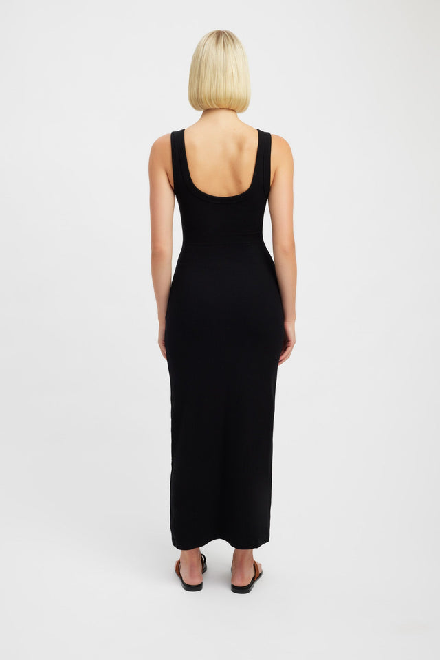 back Romeo Tank Dress Kookai Bodycon Maxi Fitted Scoopneck black womens-dresses 