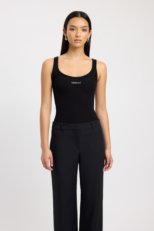 side Kookai Singlet Kookai Fitted Thick strap Scoop black womens-singlets 