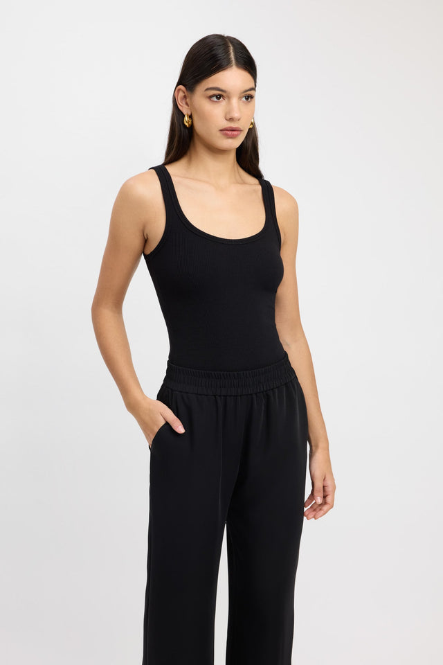 front Freya Tank Kookai Fitted Thick strap Scoop grey womens-singlets 