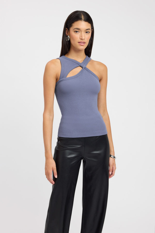 side Chloe Tank Kookai Fitted Thick strap Asymmetry black womens-singlets 