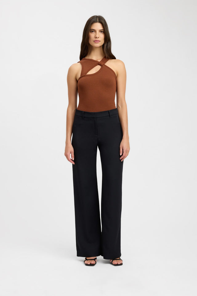 front Chloe Tank Kookai Fitted Asymmetry brown womens-singlets 