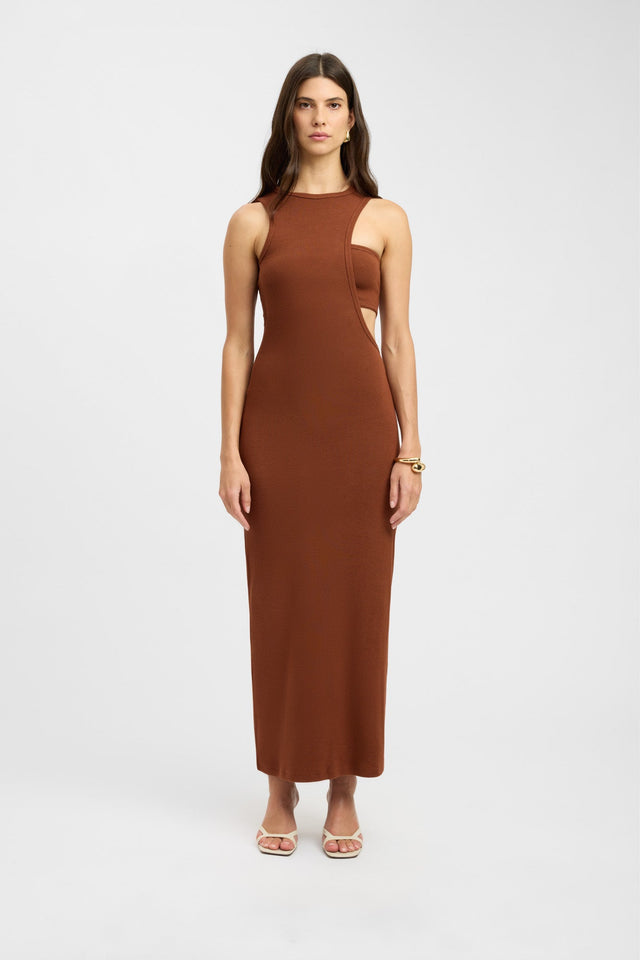 side Mia Dress Kookai Bodycon Maxi Fitted Highneck white womens-dresses 