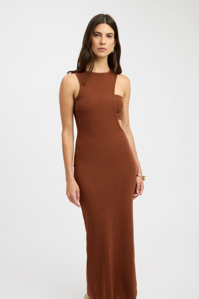front Mia Dress Kookai Bodycon Maxi Fitted Highneck white womens-dresses 