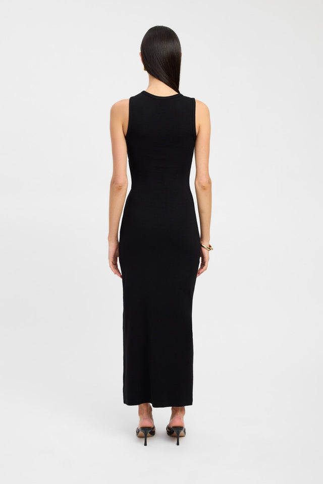 front Mia Dress Kookai Straight Midi Fitted Roundneck white womens-dresses 