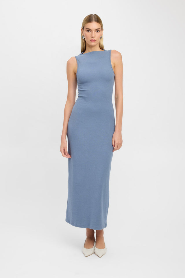 front Violet Dress Kookai Bodycon Maxi Fitted Highneck black womens-dresses 