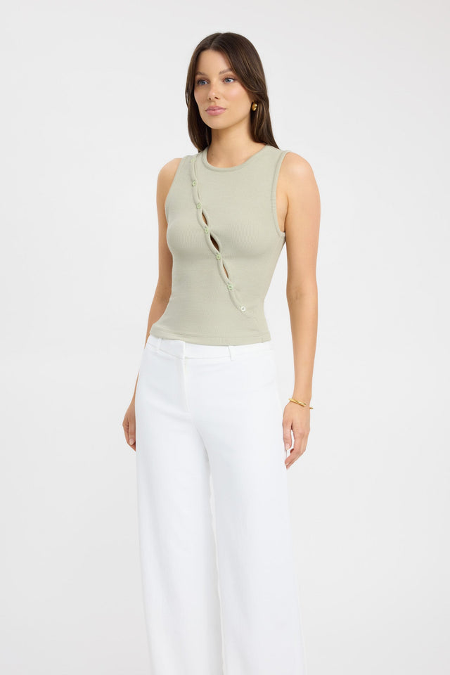 side Emmett Tank Kookai Fitted Roundneck Sleeveless Womens-Blouse 