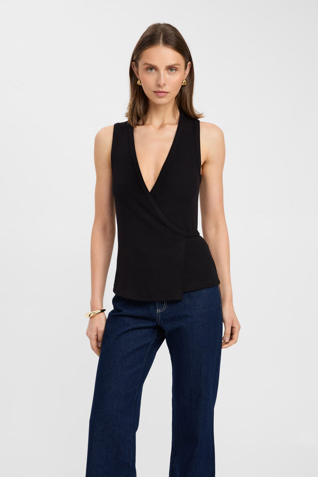 front Lily Tie Top Kookai Fitted Plungeneck Sleeveless Womens-Blouse 