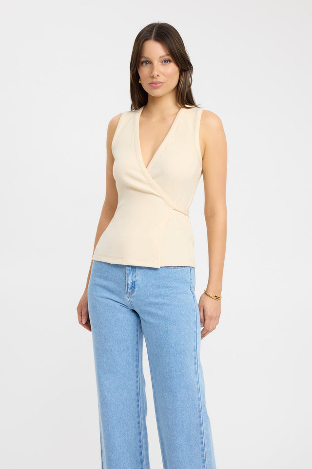 side Lily Tie Top Kookai Fitted V-neck Sleeveless Womens-Blouse 
