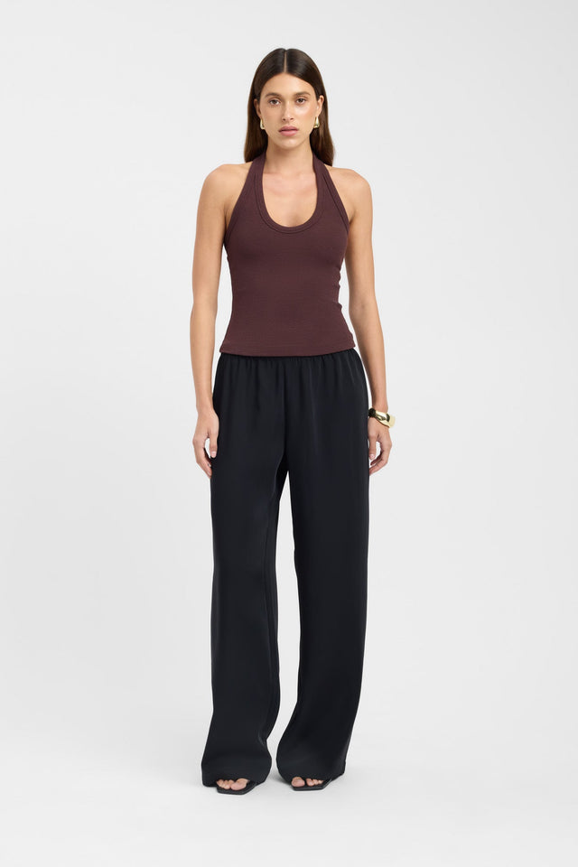 front Hadley Tank Kookai Fitted Thick strap Scoop black womens-singlets 