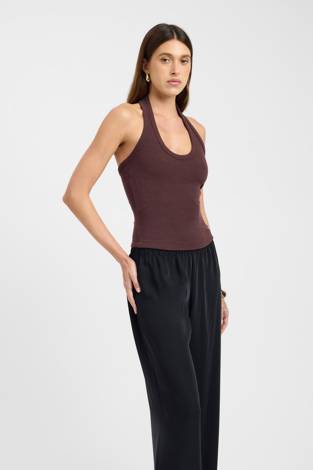 side Hadley Tank Kookai Fitted Thick strap Scoop black womens-singlets 