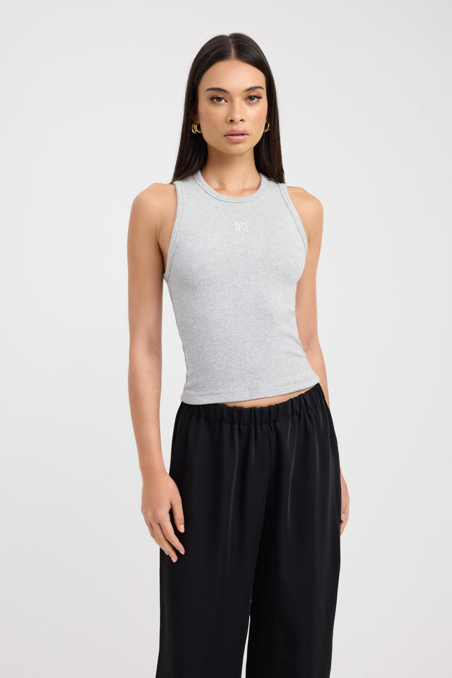 front Kookai Monogram Tank Kookai Fitted Round grey womens-singlets 
