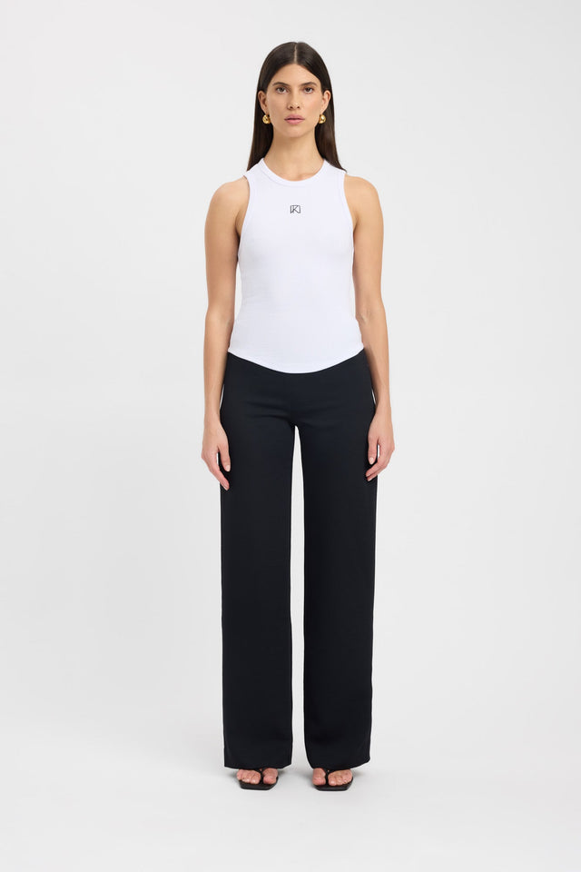 side Kookai Monogram Tank Kookai Fitted Thick strap Round white womens-singlets 