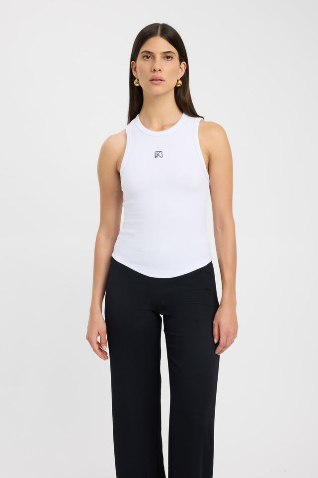 front Kookai Monogram Tank Kookai Fitted Thick strap Round white womens-singlets 