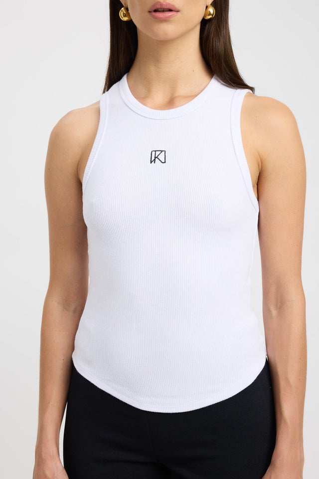 front Kookai Monogram Tank Kookai Fitted Thick strap Round white womens-singlets 