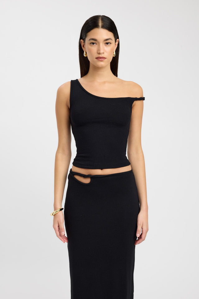 front Finn Top Kookai Fitted Asymmetry Sleeveless Womens-Blouse 
