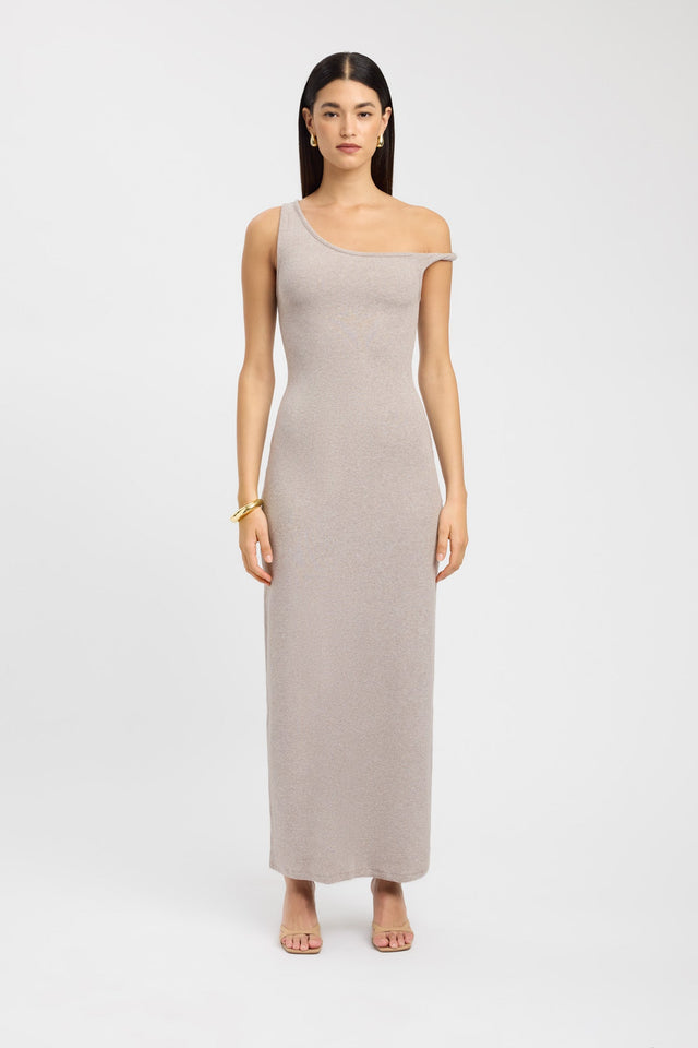 front Finnie Dress Kookai Bodycon Maxi Fitted Scoopneck beige womens-dresses 